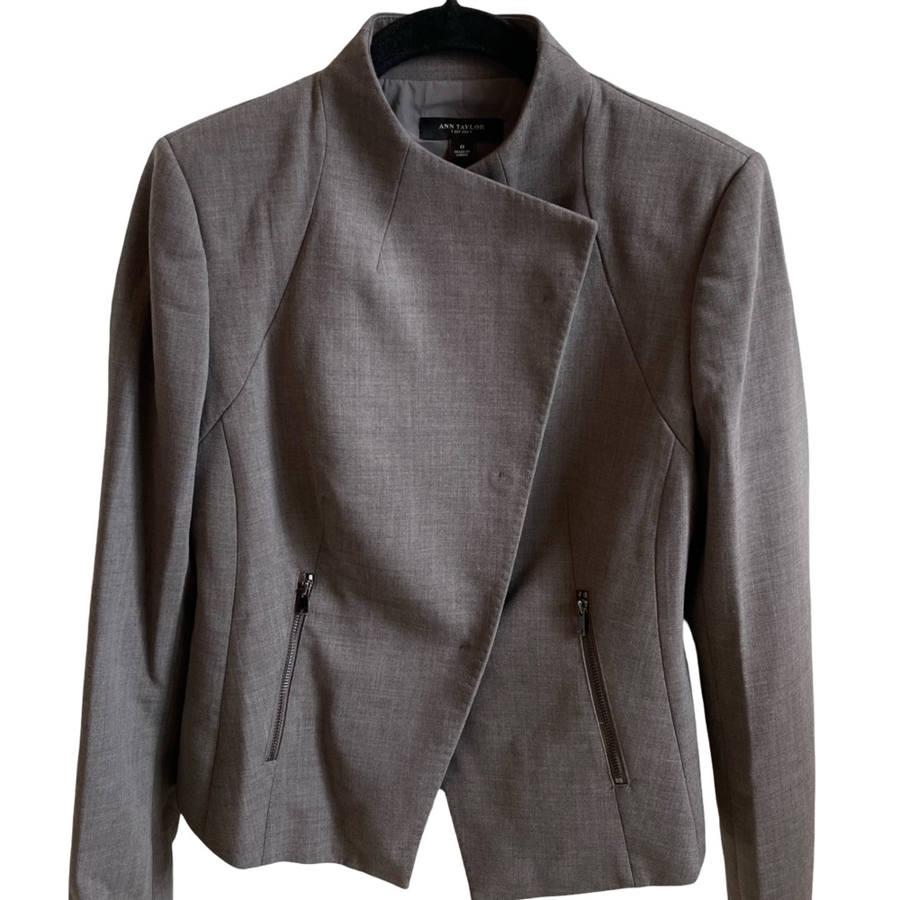 Ann Taylor Gray Asymmetrical Zip Blazer Jacket